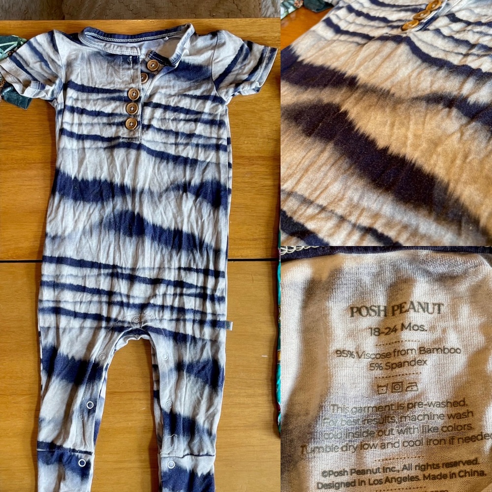 Posh Peanut Watercolor Japanese Romper size 12-18. bamboo Jumper Onesie Outfit